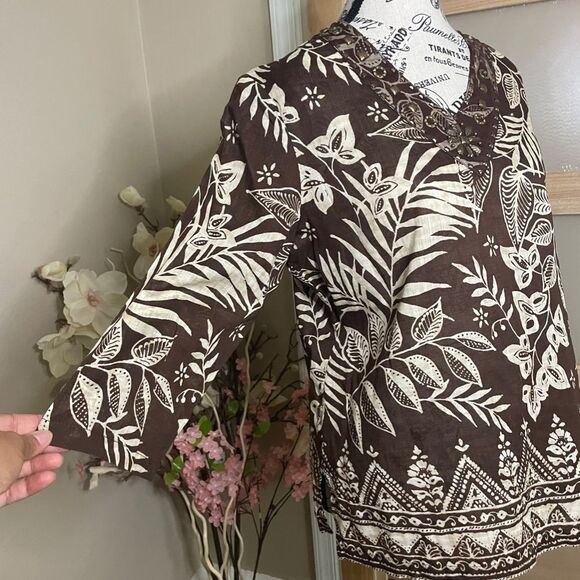 Alfred Dunner Cotton Blouse Brown Floral Size 8P - Picture 5 of 8